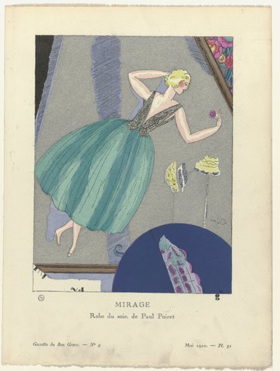 Gazette du Bon Ton, 1920 - No. 4, Pl. 31: Mirage. / Abito da sera, di Paul Poiret. da Mario Simon