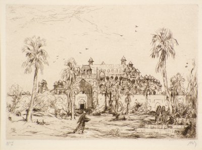 Senza titolo [Palazzo in Nord Africa] (incisione) da Marius Alexander Jacques Bauer