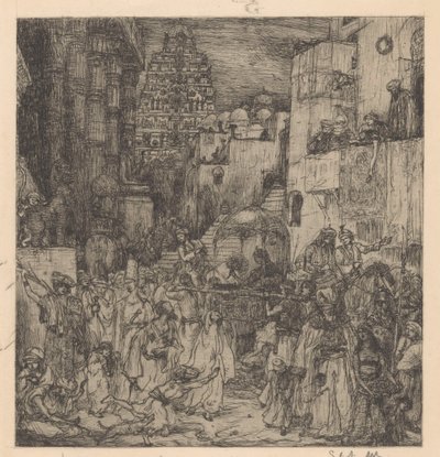 La moltitudine riempiva le strade di una grave allegria da Marius Bauer (signed by artist)