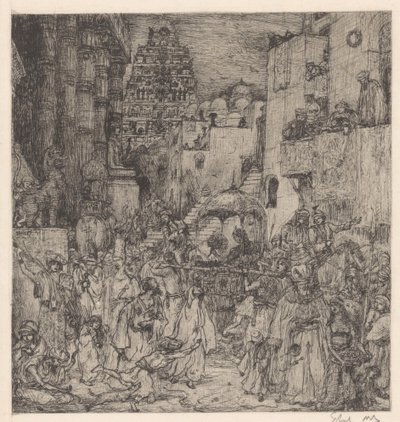 La moltitudine riempiva le strade di una grave allegria da Marius Bauer (signed by artist)
