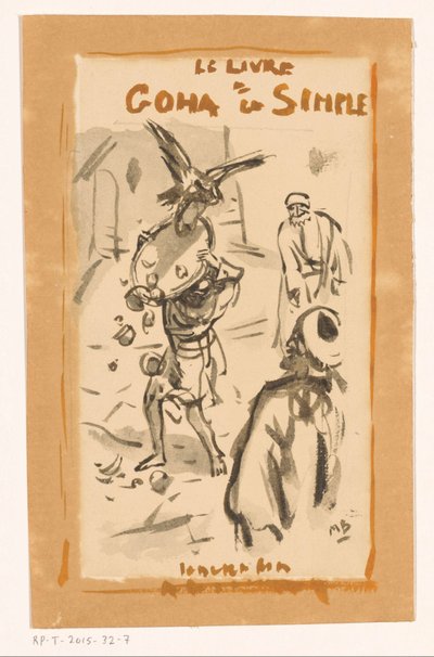 Uomo con vassoio attaccato da un rapace da Marius Bauer (signed by artist)
