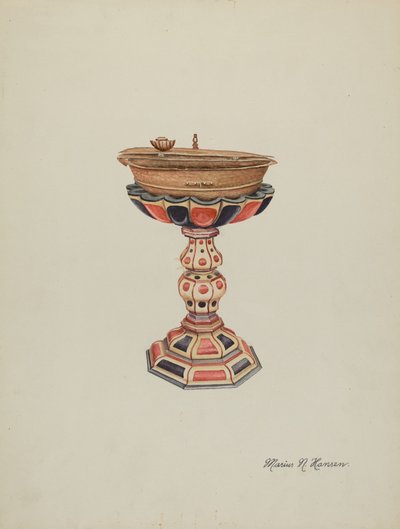 Fonte battesimale e supporto, c. 1939 da Marius Hansen