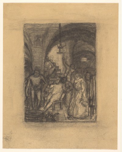 Riunione, forse un baccanale, in una stanza con volte da Marius Holleman (signed by artist)