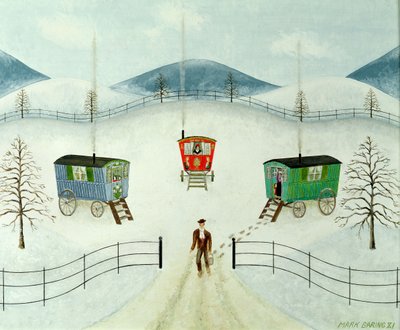 Roulotte gitane nella neve da Mark Baring