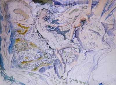 Fata che fluttua con giovane nudo sullo sfondo da Mark Lancelot Symons