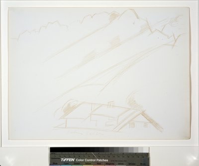 Paesaggio montano, edificio in primo piano da Marsden Hartley
