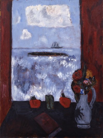 Estate, mare, finestra, tenda rossa, 1942 da Marsden Hartley
