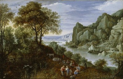 Paesaggio fluviale con miniera, 1620-29 da Marten Ryckaert