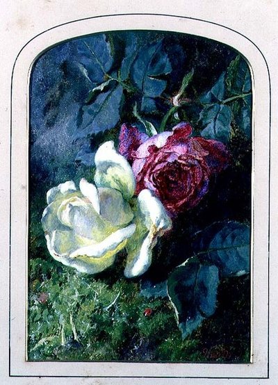 Rose e una coccinella su una banca muschiosa da Martha Darley Mutrie