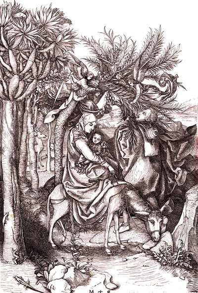 La fuga in Egitto, la Sacra Famiglia da Martin (after) Schongauer