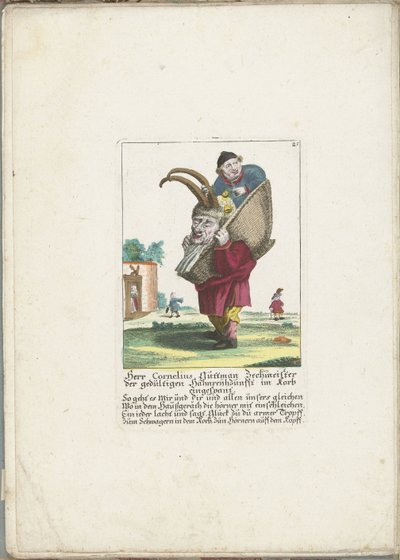 Il nano Cornelius Guttman come portatore di corna, ca. 1710 da Martin Engelbrecht (attributed to)