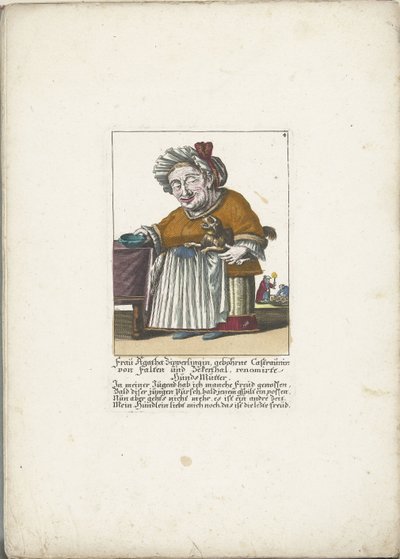 La nana Frau Agatha Zipperlingin con cagnolino, ca. 1710 da Martin Engelbrecht (attributed to)