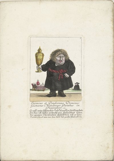 Il nano Gustavus Weinberger come un ecclesiastico con una coppa, ca. 1710 (serie: Il Callotto resurcitato) da Martin Engelbrecht (attributed to)