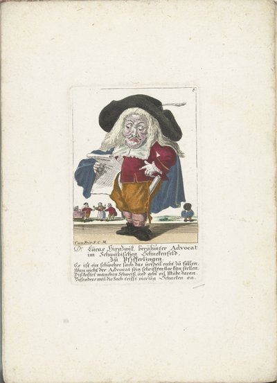 Il nano Lucas Hirnzwik come avvocato, ca. 1710 da Martin Engelbrecht (attributed to)