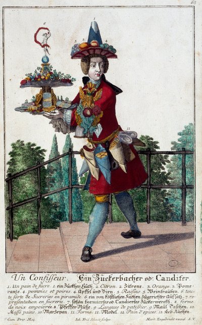 Il pasticcere: un giovane che tiene un vassoio di dolci e confetteria da Martin Engelbrecht