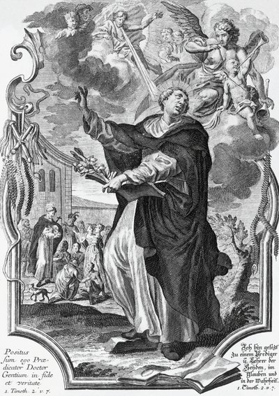 Vincent Ferrer (1350-1419), domenicano spagnolo, incisione di Martin Engelbrecht (1684-1756) da Martin Engelbrecht