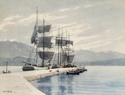 Navi a vela a un molo (acquerello su carta) da Martin Hardie