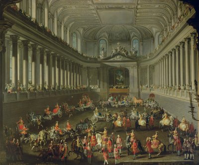 Una cavalcata nella scuola di equitazione invernale della Hof di Vienna per celebrare la sconfitta dell