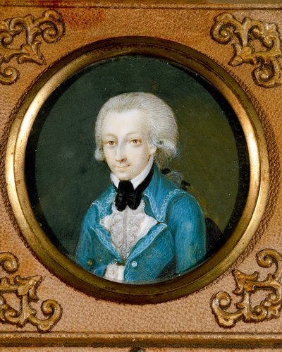 Austria, Ritratto del compositore austriaco Wolfgang Amadeus Mozart (1756 - 1791), 1773 circa (miniatura su avorio) da Martin Knoller