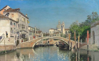 Un canale veneziano con gondole, Santa Maria della Salute oltre da Martín Rico y Ortega