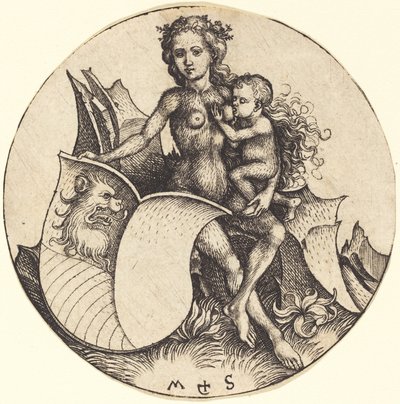 Scudo con Testa di Leone, Tenuto da Donna Selvaggia da Martin Schongauer