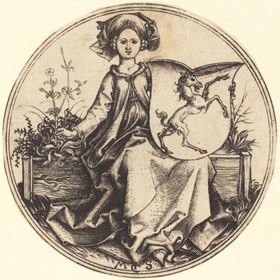 Scudo con Unicorno, Tenuto da Donna da Martin Schongauer