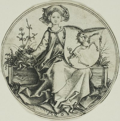 Scudo con Unicorno, Tenuto da una Dama da Martin Schongauer