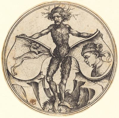 Scudi con Coniglio e Testa di Moro, Tenuti da Uomo Selvaggio da Martin Schongauer