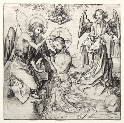 Il battesimo di Cristo nel Giordano da Martin Schongauer