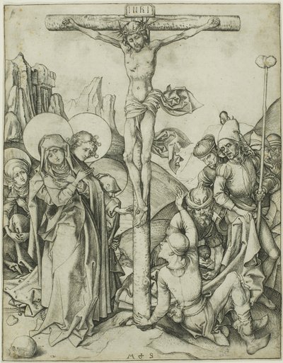 La crocifissione con le sante donne, San Giovanni e i soldati romani da Martin Schongauer