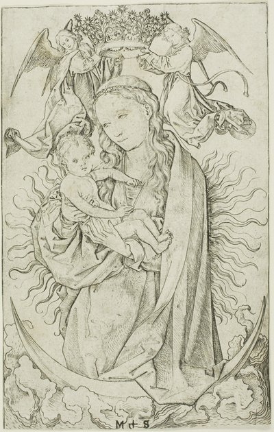 La Madonna della mezzaluna incoronata da due angeli da Martin Schongauer