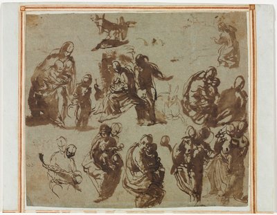Vari schizzi della Madonna e del Bambino (recto) Studi architettonici (verso) [parzialmente visibili sul recto] da Martin Schongauer