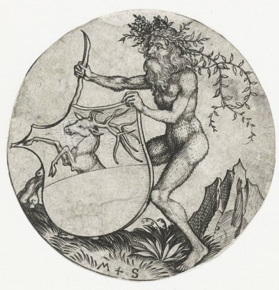 Stemma con un cervo, tenuto da un uomo selvaggio con una clava da Martin Schongauer