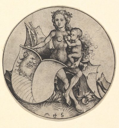 Donna Selvaggia che Tiene uno Scudo con una Testa di Leone da Martin Schongauer