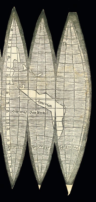 Mappa del mondo in forma di globi terrestri, 1507 da Martin Waldseemuller