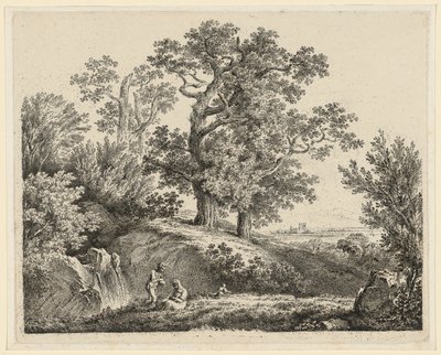 Paesaggio con cascata e famiglia in riposo da Martin von Molitor