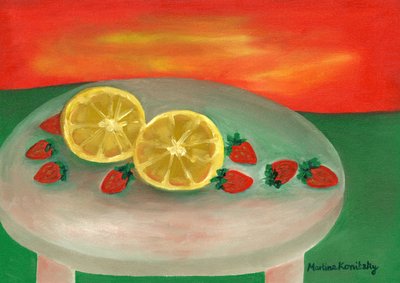 Frutta sul piccolo tavolo da giardino al sole del mattino da Martina Konitzky