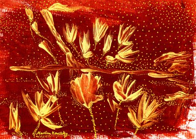 Paesaggio con fiori e cielo stellato marrone oro da Martina Konitzky