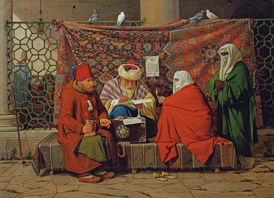 Un notaio turco che redige un contratto di matrimonio davanti alla Moschea Kilic Ali Pasha, Tophane, Costantinopoli da Martinus Rorbye