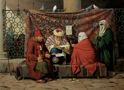 Un notaio turco che redige un contratto di matrimonio davanti alla moschea di Kilic Ali Pasha, Tophane, Costantinopoli, 1837 da Martinus Rorbye
