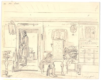 Cottage contadino con uomo in piedi, Læsø da Martinus Rørbye
