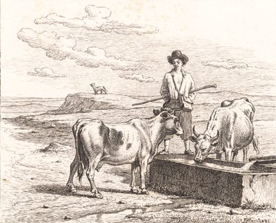 Un pastorello presso un abbeveratoio. Illustrazione per Chr. Winther "Venticinque Immagini per Bambini" da Martinus Rørbye