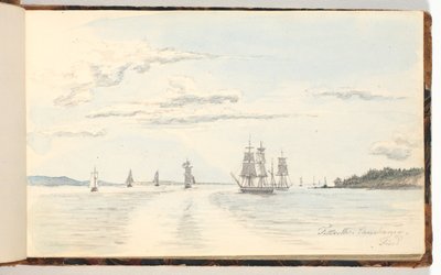 Paesaggio costiero con navi da Martinus Rørbye