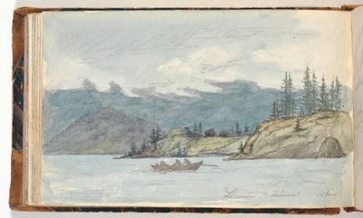 Paesaggio lacustre con una barca a remi. Il fiordo Krøderen, Norvegia da Martinus Rørbye