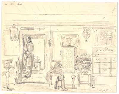 Cottage contadino con uomo in piedi, Læsø da Martinus Rørbye