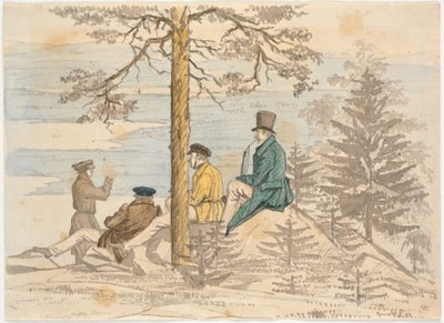 Quattro uomini osservano il panorama da Holmekollen da Martinus Rørbye