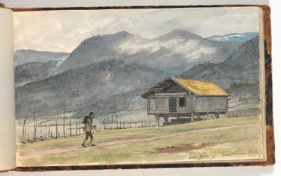 Paesaggio montano con capanna e viandante da Martinus Rørbye