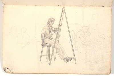 Artista al cavalletto, con schizzi di figure sullo sfondo da Martinus Rørbye