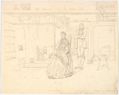 Casa contadina norvegese con "Anne Oles Datter e Ole Christofersøn Gulsvig" da Martinus Rørbye