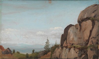 Paesaggio norvegese con rocce in primo piano da Martinus Rørbye